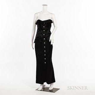 Saint Laurent Rive Gauche Black Silk Satin Evening Dress