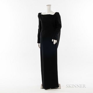 Saint Laurent Rive Gauche Black Silk, Polyester, and Lace Evening Gown