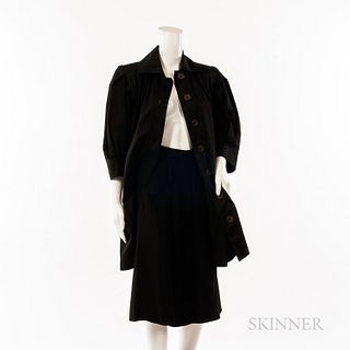 Saint Laurent Rive Gauche Black Cotton Jacket and Black Rayon Skirt