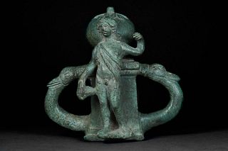 ROMAN BRONZE CHARIOT FITTING WITH BACCHUS