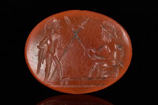 ROMAN CARNELIAN INTAGLIO WITH SOLDIERS