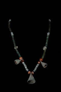 BRONZE AGE CARNELIAN AND BRONZE AMULETIC NECKLACE
