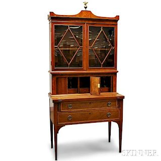 Federal-style Inlaid Mahogany Glazed Desk/Bookcase