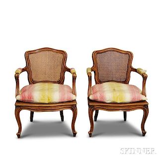 Pair of Louis XV-style Caned Walnut Fauteuils