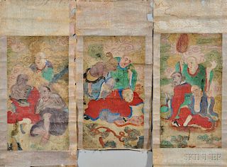 Three Buddhist Painting Scrolls