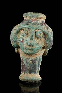 ANCIENT WESTERN ASIATIC CEREMONIAL BRONZE MACE HEAD WITH FACES