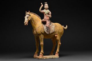 CHINESE TANG DYNASTY TERRACOTTA HORSE AND MUSICIAN - TL TESTED