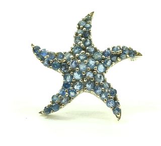 14K & Blue Topaz Starfish Brooch Pin