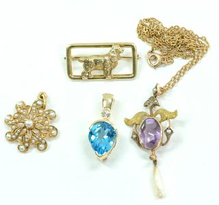 Gold Pendants, Necklace, and Pin Lot