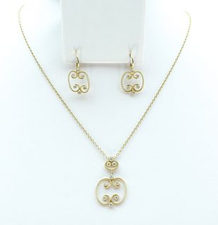 18K Yellow Gold & Diamond Necklace & Earrings Set