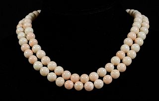 Double Row Coral Bead Necklace with 14K Clasp