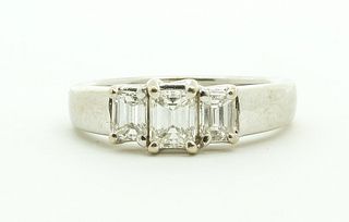 14K White Gold and Emerald Cut Diamond Ring