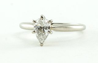 Platinum and Pear Cut Diamond Solitaire Ring