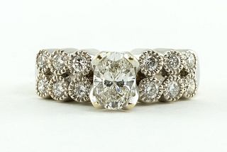 14K White Gold and Oval Cut Diamond Ring