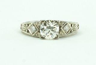 18K Art Deco White Gold Diamond Engagement Ring