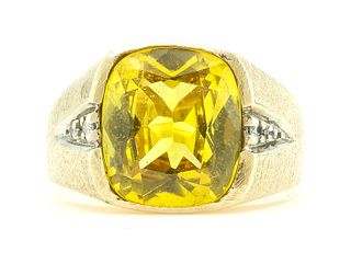 Men's 10K Gold, Yellow Sapphire, Diamond Ring