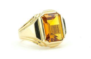 Men's 14K Yellow Gold & Orange Sapphire Ring