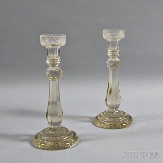 Pair of Anglo/Irish Colorless Cut Glass Candlesticks