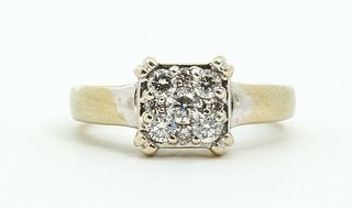 14K White Gold and Diamond Square Cluster Ring