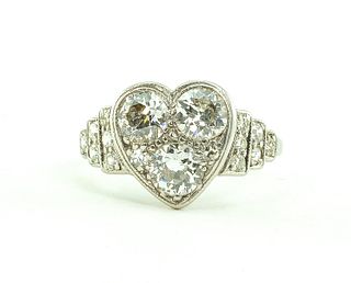 Platinum and Diamond Heart Shaped Ring