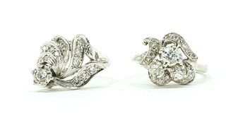 Two Art Deco 14K and Diamond Cocktail Rings