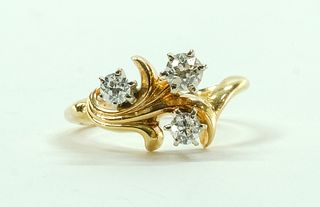 14K Yellow Gold & 3 Diamond Floral Ring