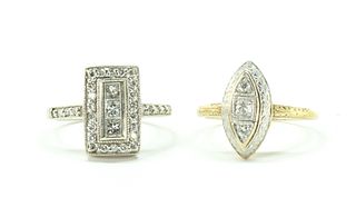 Two 14K and Diamond Rings - White and Yellow Gold