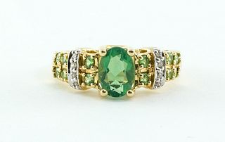 14K, Emerald, and Diamond Ring