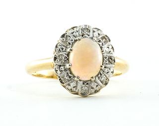 14K and White Opal and Diamond Ring