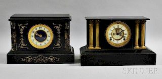Two Belgian Black Slate Mantel Clocks
