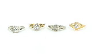 Four Vintage Gold and Diamond Rings