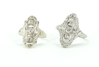 Two Art Deco White Gold & Diamond Cocktail Rings
