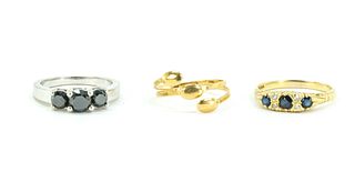 3 Rings - Black Diamonds, Sapphires, Gold
