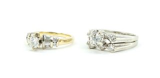 Two 14K Gold and Diamond Rings - Wedding Set / Eng