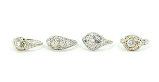 4 Art Deco Openwork Rings - Diamond Gold Platinum