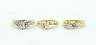 Three 14K Yellow Gold and Diamond Rings