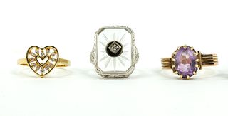Three Cocktail Rings - Diamond, Amethyst, Crystal