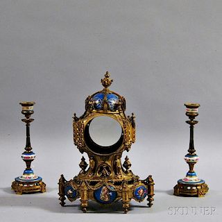 Continental Gilt-bronze and Porcelain Garniture