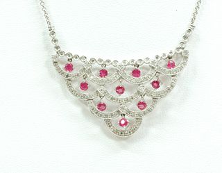 14K White Gold, Diamond, & Ruby Necklace