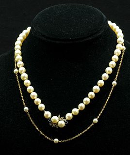 Two 14K & Cultured Pearl Necklaces