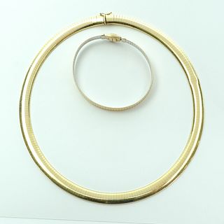 14K Gold Flat Necklace and Bracelet