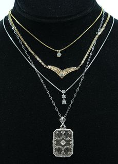 Four 14K Gold Necklaces - Diamonds!