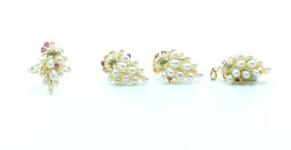 4 Pieces - 14K Gold and Elongated Pearls Jewelry