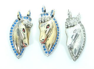3 Coro Sterling Silver Horse Head Brooches / Pins