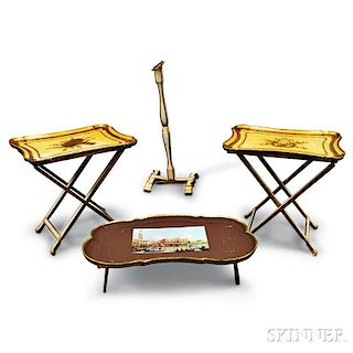 Three Florentine Gilt-gesso Tray Tables and a Stand