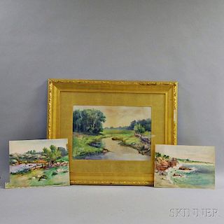Three Helen Pressey (American, 19th/20th Century) Watercolor Landscapes