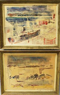 Two Framed Alfred Birdsey Watercolor Harbor Scenes