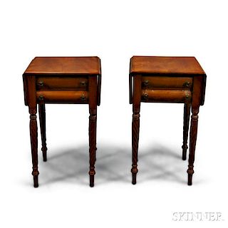 Pair of Classical-style Tiger Maple Two-drawer Worktables