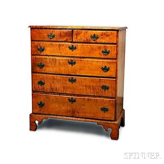 Chippendale-style Tiger Maple Tall Chest