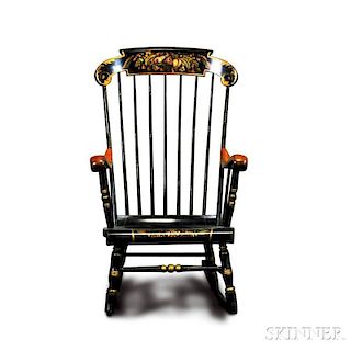 Stenciled and Paint-decorated Armed Rocking Chair